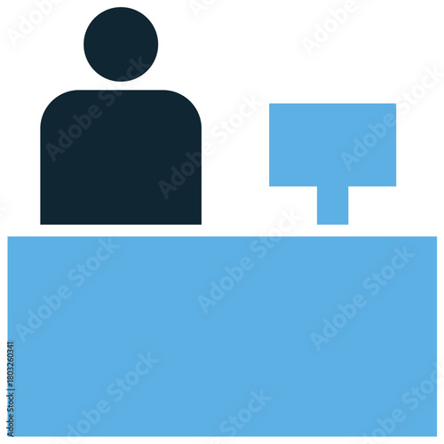 Reception Desk Icon Vector Ideal for hotel, office, customer service, information points, and visitor management system interfaces or graphics.