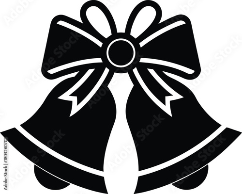 Bells with ribbon silhouette Black silhouette of two jingle bells tied with ribbon