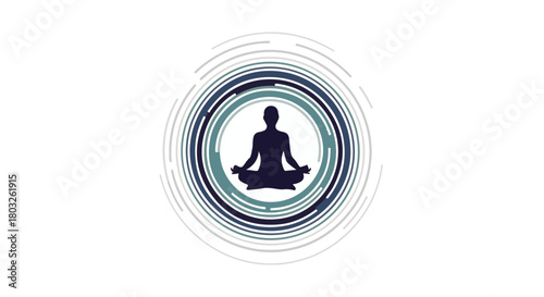 Silhouette of a person meditating within swirling abstract circles, symbolizing inner peace and focus.
