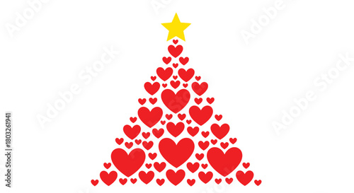 Christmas Tree Made of Hearts with a Star on Top