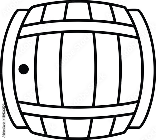 Beer barrel line art vector with metal bands and bung hole