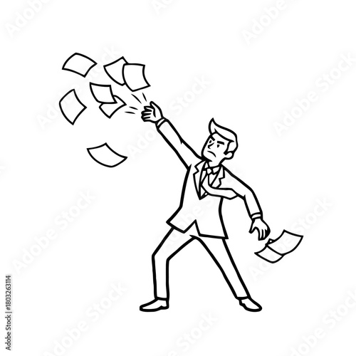 businessman, suit, paper, throwing, air, frustrated,