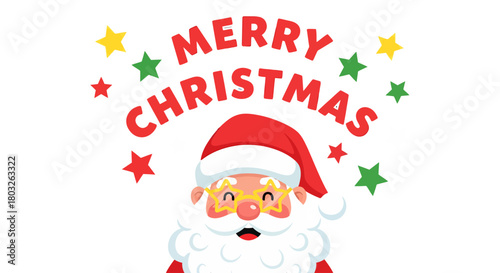 Festive Merry Christmas Greeting with Santa Claus and Stars