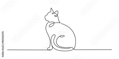 Continuous line art drawing of a graceful sitting cat looking up, minimalist modern pet illustration for branding and design projects. clean.