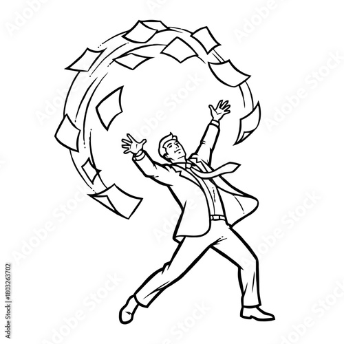 Businessman throwing papers in the air
