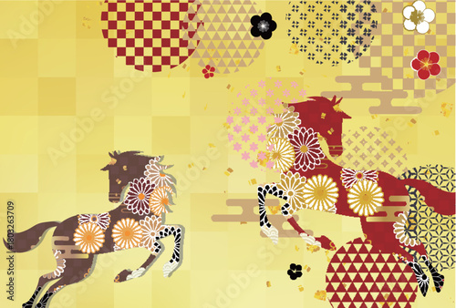 午　年賀状　干支　背景