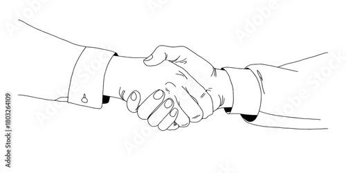 Simple line art illustration of a professional business handshake, symbolizing agreement, partnership, trust, and successful deal or greeting.