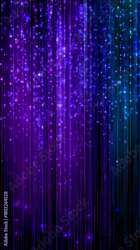 A mesmerizing arrangement of bright purple and blue lights forms a dynamic vertical pattern against a dark backdrop. The lights appear to flicker and flow, creating an enchanting visual experience