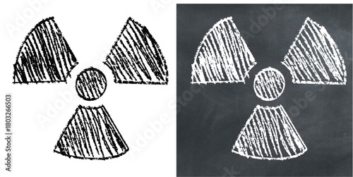 Chalk Handdrawn Nuclear Symbol Vector Ideal for educational, science, warning, or hazard projects requiring a hand-drawn chalkboard aesthetic.