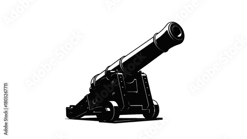 Vector illustration of oldfashioned cannon on wheels, pointing forward isolated on transparent background 