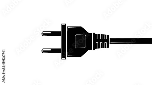 Vector illustration of black electric plug with two round pins isolated on transparent background 