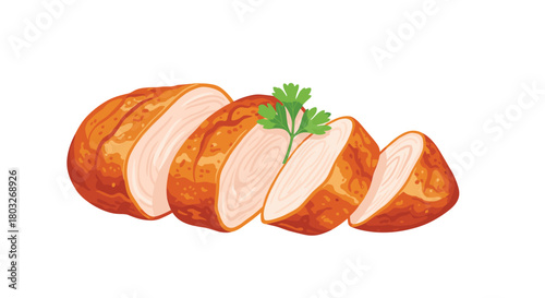 Sliced chicken breast with parsley garnish delicious and ready to eat.