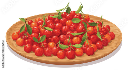 Fresh Cherries on a Wooden Plate: A Delicious Summer Treat.
