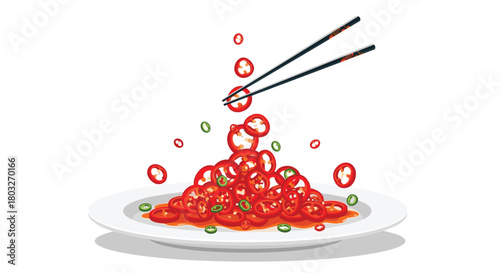 Chili pepper dish with chopsticks ready to eat.