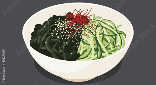 Delicious Asian Noodles with Fresh Vegetables and Sesame Seeds.