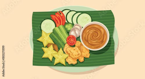 Fresh Vegetable Platter with Peanut Sauce Healthy Appetizer.