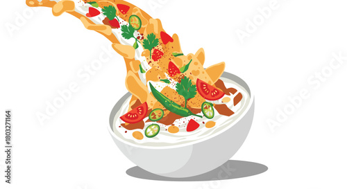 Delicious Indian Chaat Dish with Fresh Ingredients and Yogurt.