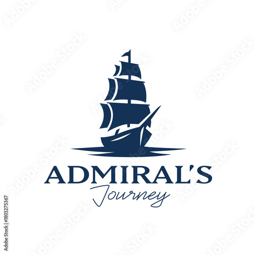 Elegant vintage sailing ship silhouette with bold sails and smooth waves, ideal for branding, emblems, and nautical themes. Clean modern vector style. Editable Vector File
