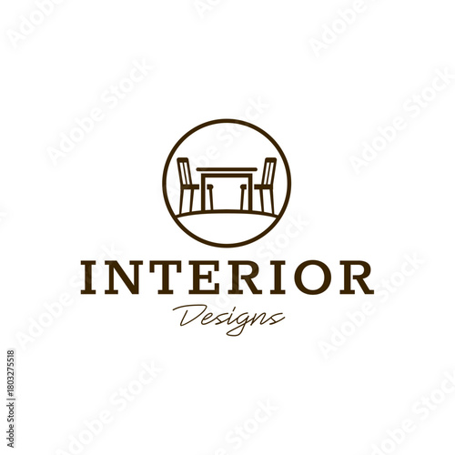 Minimal dining table and chairs inside a circular frame, perfect for interior design studios, furniture brands, and home decor businesses. Clean modern vector style. Editable Vector File
