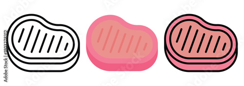 Meat Cut Icon Set in Outline, Color & Flat Style