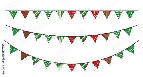 Carnival garland with flags hanging on rope banner. Triangular pennant decoration festival. Perfect for party, Birthday, Christmas, anniversary, and festival fair, birthday, anniversary, New Year
