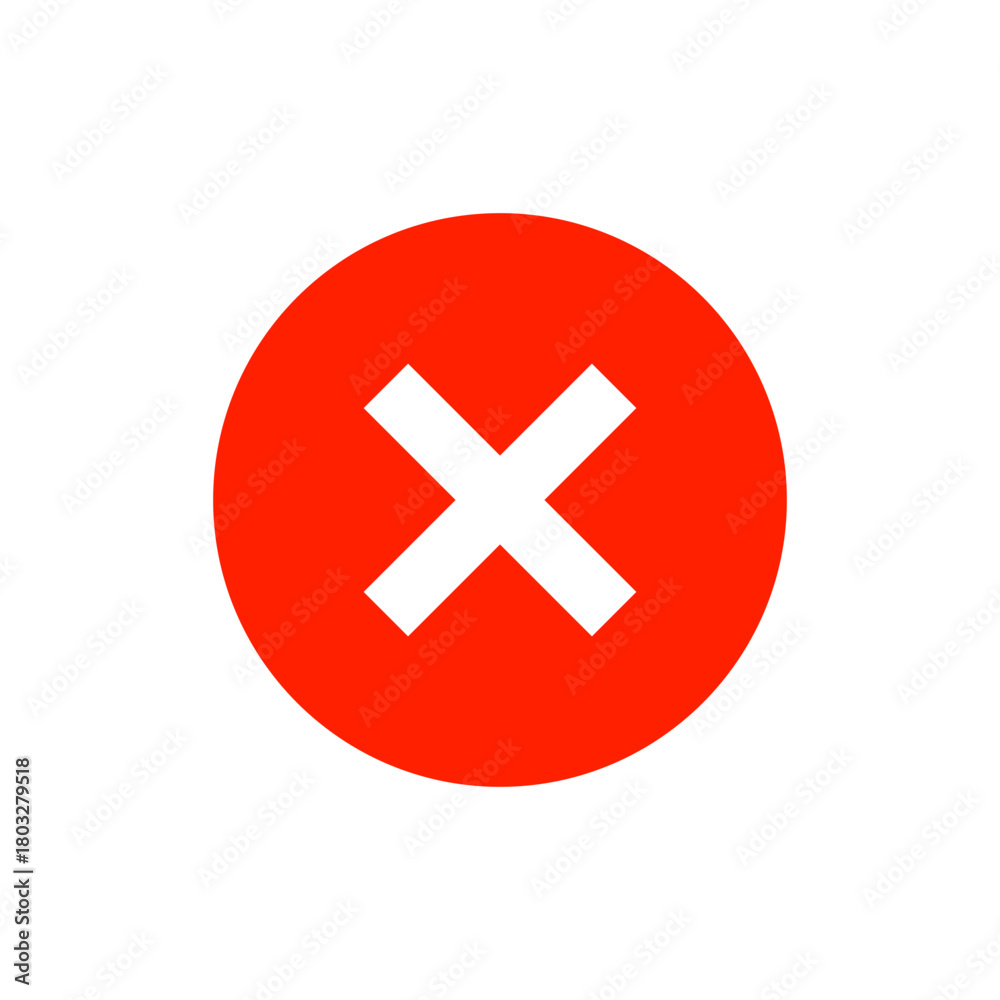 Fototapeta premium Red circular icon with a white 'x' mark, representing close, error, delete, cancel, wrong, stop, or failure state.