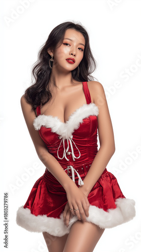 Beautiful and sexy of Santa model for Christmas, Merry Christmas element model, AI Generation, Illustration