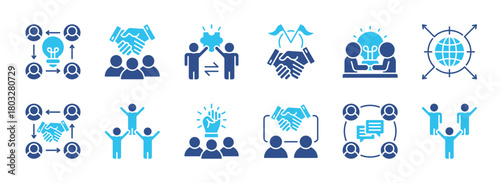 Teamwork color icon. collaboration, partnership, cooperation, alliance, synergy, networking, coordination, unity, support, connection, community, togetherness vector icon collection. EPS 10