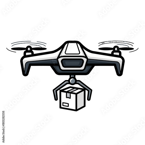 Modern drone carrying package, symbolizing fast delivery and future logistics