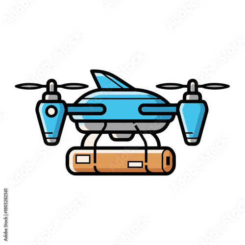 Futuristic blue drone with camera or payload attachment, designed for aerial surveillance or delivery