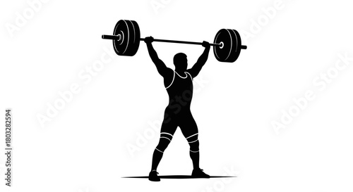 Black silhouette of weightlifter holding barbell overhead