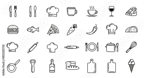Monochrome minimal food and drink outline icons