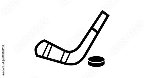 “Black and white minimal hockey stick and puck vector,