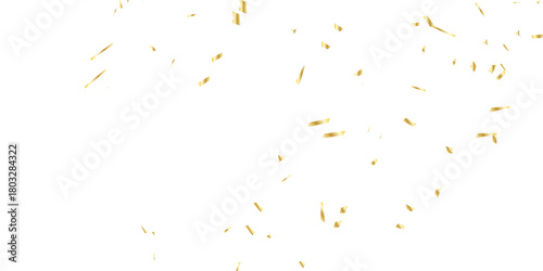  scattered array of golden confetti pieces falling against a stark white background  and celebratory atmosphere. Perfect for adding a touch of sparkle and joy.