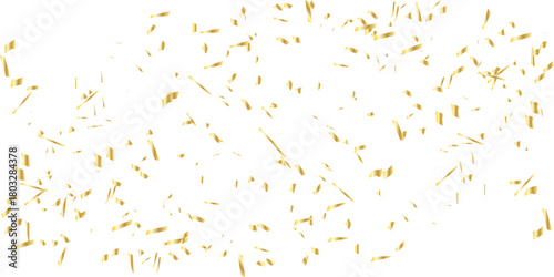 Golden confetti and streamers falling against a white background creating a celebratory and elegant atmosphere for events	