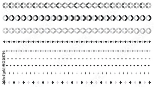レトロな飾り罫線・ラインのイラストセット　	あしらい　和風　幾何学模様