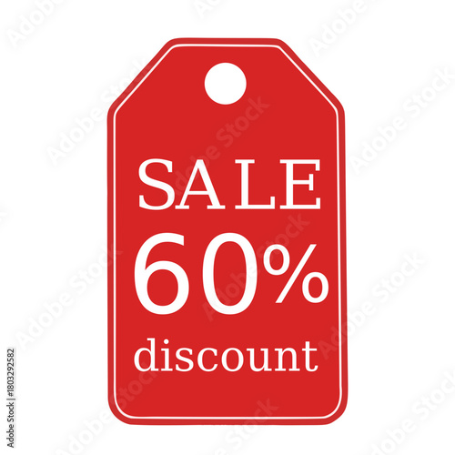 Vibrant red sale tag displaying a prominent sixty percent discount offer, perfect for promoting special deals and retail promotions