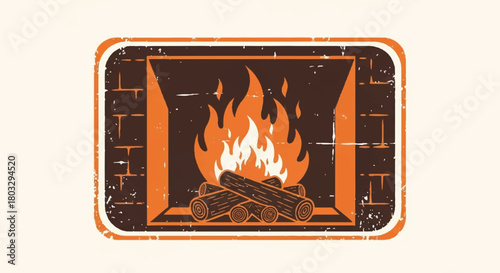 Warmth of the Fire: A cozy, inviting illustration of a fireplace ablaze with flames, the wood crackling warmly, evoking a sense of comfort and home