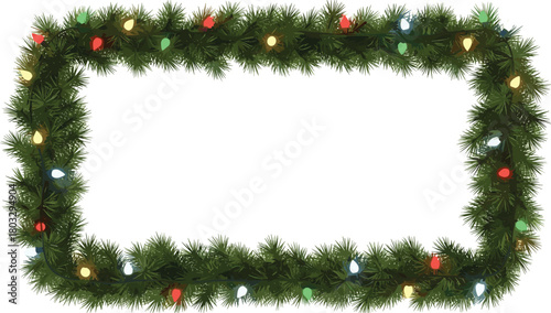 Festive Christmas Frame with Garland and Lights for Holiday Decor