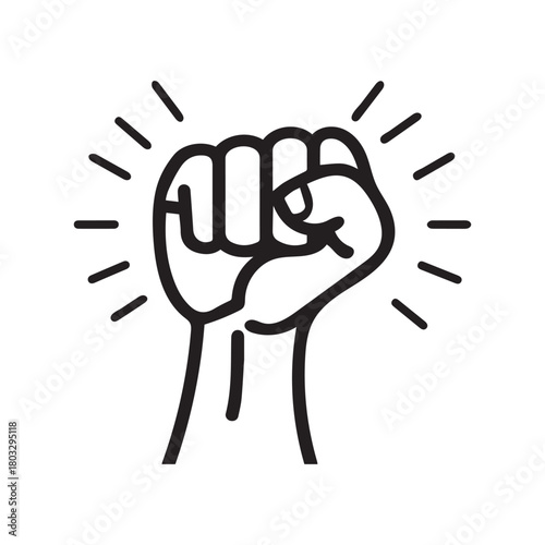 Fight hand human strong icon. Freedom stain black outline design.