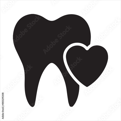 Dental health icon tooth with heart - dentist, oral hygiene, love your teeth