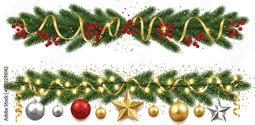 Festive Holiday Garland and Decorative Christmas Elements for Seasonal Designs