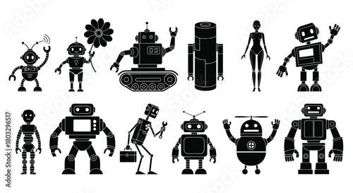 Diverse robots collection for futuristic technology and AI concepts