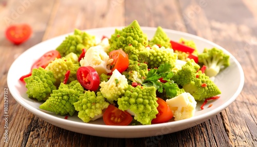 Romanesco broccoli salad with tomatoes and cauliflower.