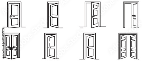 Door icon black home open and lock outline enter design.
