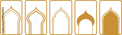 Set of Elegant Golden Arches Decorative Islamic Design Elements for Various Projects