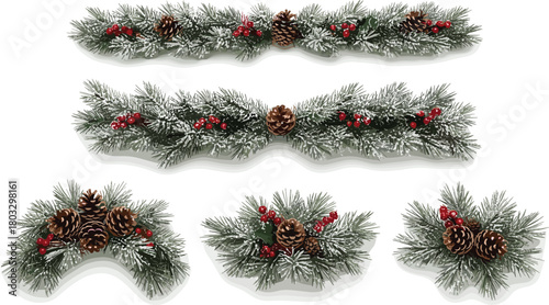 Festive Holiday Greenery Spruce and Pine Garlands with Berries and Pinecones for Christmas Decor