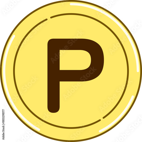Point Coin Icon with Letter P
