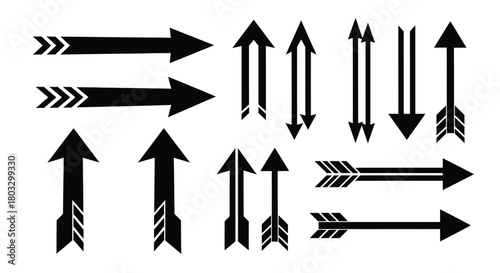 Modern black arrows set directing forward, backward, and up motion
