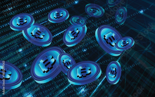 Technological background with the crypto currency bitcoin